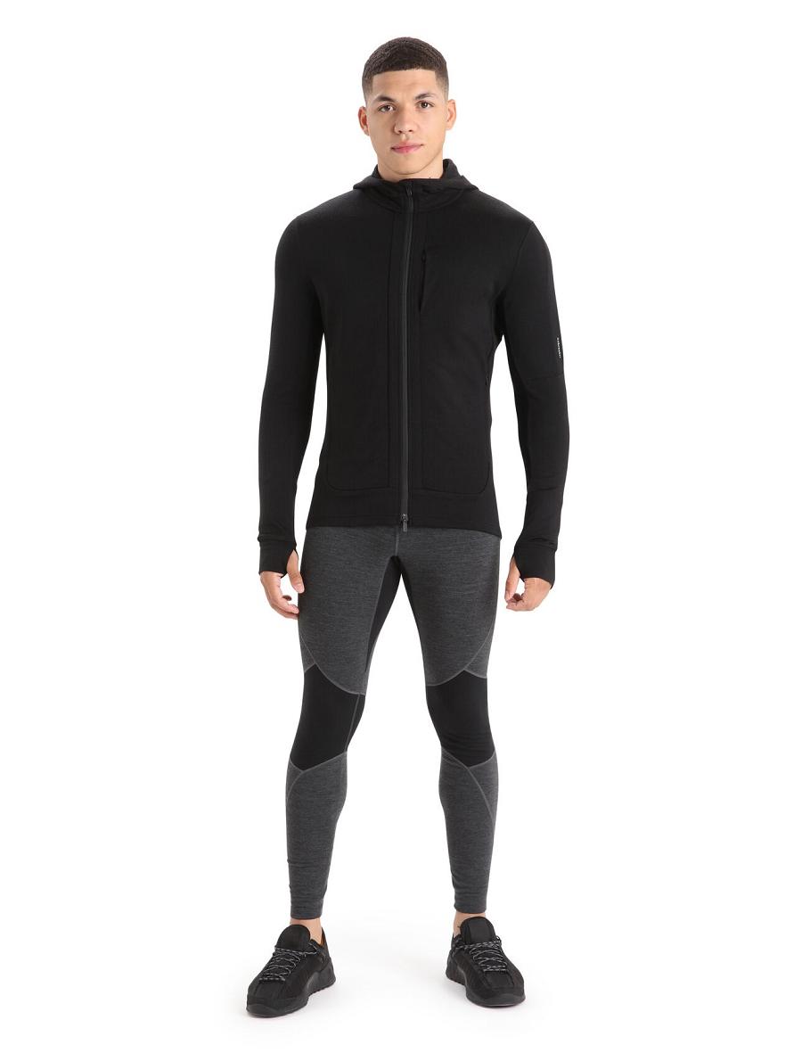 Black Men's Icebreaker Merino Quantum III Long Sleeve Zip Hoodie | USA 1270ZUTG